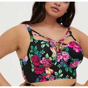 Torrid Underwire Strappy Front Bikini Top Sz 1 DD/DDD Bright Floral